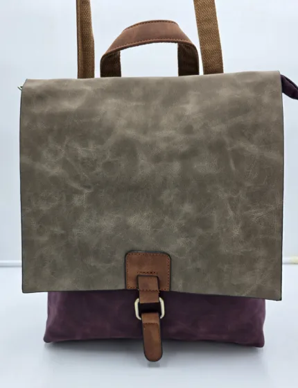 Раница от еко набук в бордо и беж