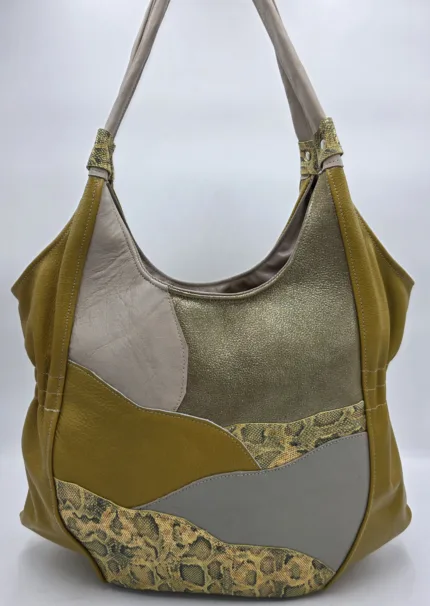 Чанта от естествена кожа в цвят горчица