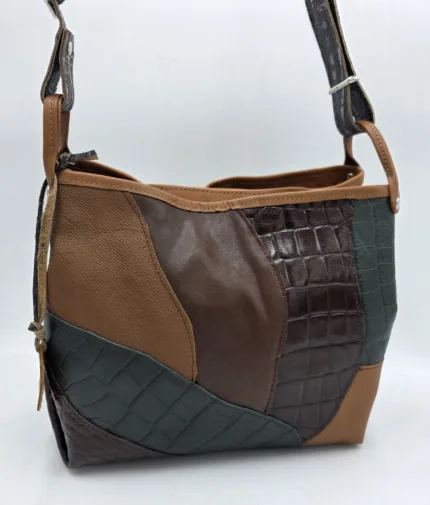 Чанта от естествена кожа в кафяво и зелено