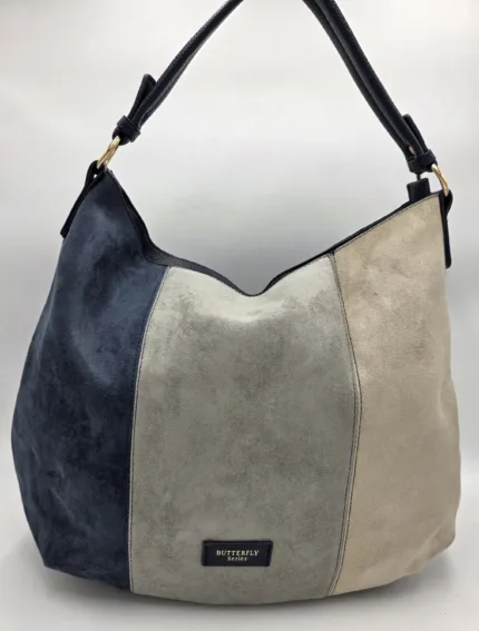 Чанта от еко кожа в синьо, сиво и бежево