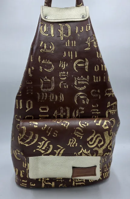 Раница от естествена кожа в кафяво и златисто